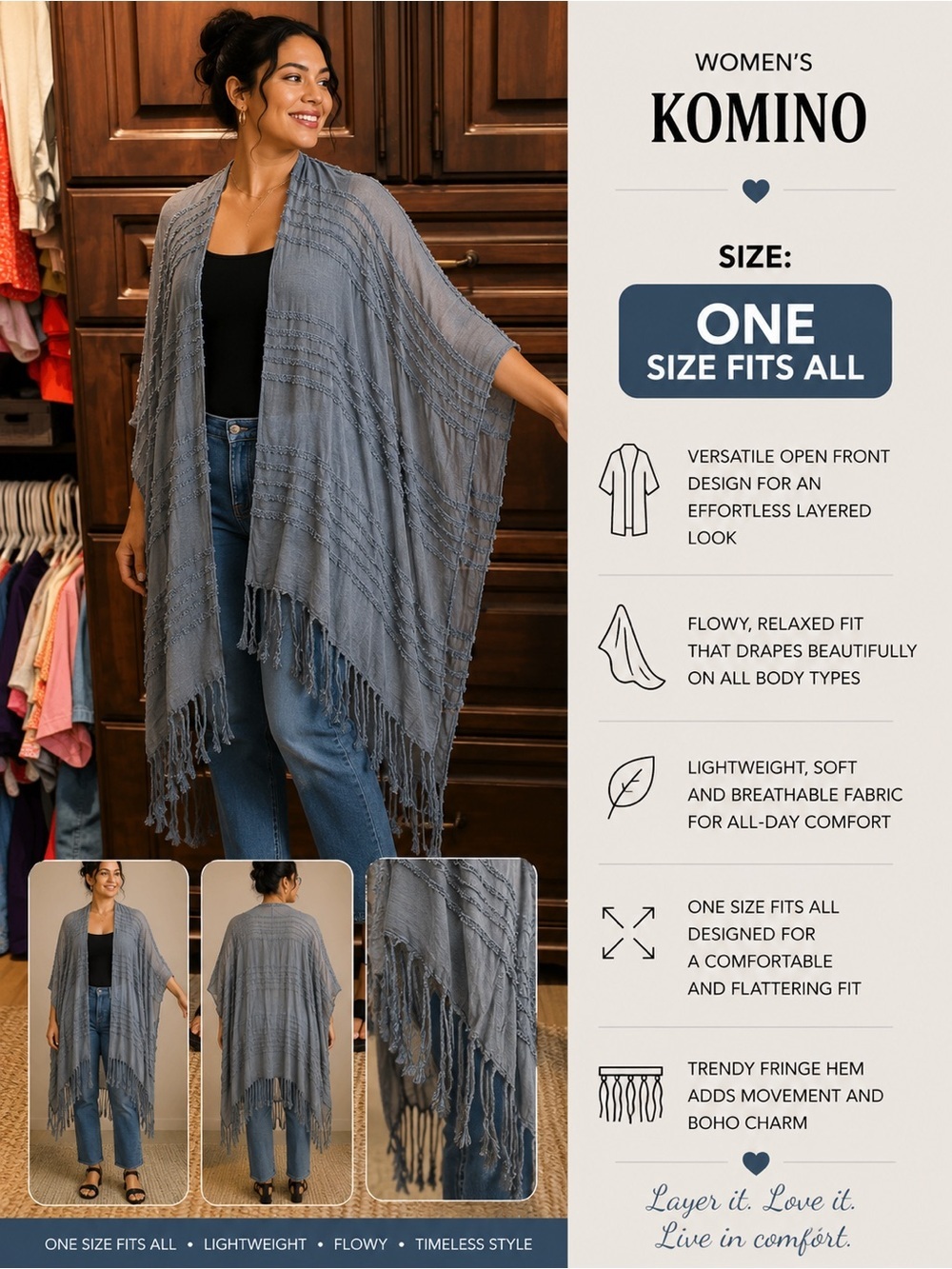 a.n.a Open-Front Fringe Kimono Cardigan ONE SIZE FITS ALL